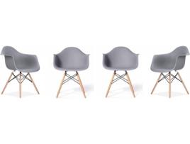 Cadeira de Visitante Neo, 62 x 82,5 x 62 cm, PP e Madeira, Cinzento, 4 Unidades