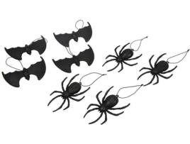 Decorações de Halloween  Pacote de 4 Aranhas e 4 Morcegos Pendurados (14 cm)