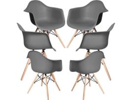 Pack 6 Cadeiras REGALOS MIGUEL Dau (Cinzento - 61 x 83 x 57 cm - Polipropileno - Madeira)