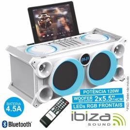 Sistema De Som Portatil Branco 120w Usb/Bt/Fm Ibiza