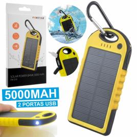 Banco Portatil de Energia (POWER BANK) Solar USB 5V 5000mAh c/ Lanterna LED (Amarelo)