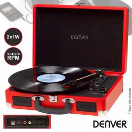 Gira-Discos 33/45/78rpm Vintage 2x1w Vermelho Denver