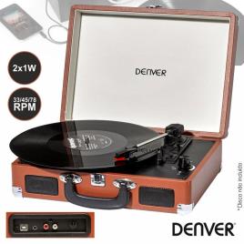 Gira-Discos 33/45/78rpm Vintage 2x1w Castanho Denver