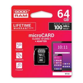 Cartão de Memória Micro SD com Adaptador GoodRam M1AA 64 GB Preto