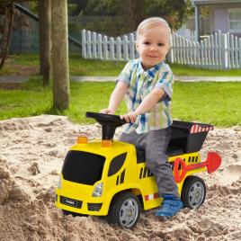 HOMCOM Carro Andador para Bebés acima de 18 meses Tipo Caminhão com Música Faróis Caixa Dobrável e Pá Veículo sem Pedais de Brinquedo 72x28,2x42cm Amarelo
