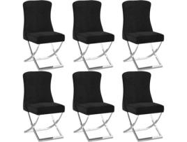 Conjunto 6 Cadeiras de Jantar VIDAXL (Preto - Veludo - 53 x 52 x 98 cm)