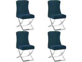 Conjunto 4 Cadeiras de Jantar VIDAXL (Azul - Veludo - 53 x 52 x 98 cm)