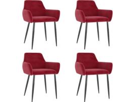 Conjunto 4 Cadeiras de Jantar  (Vermelho - Veludo - 56 x 56 x 78 cm)