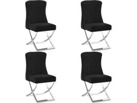 Conjunto 4 Cadeiras de Jantar VIDAXL (Preto - Veludo - 53 x 52 x 98 cm)