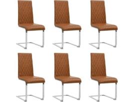 Conjunto 6 Cadeiras de Jantar VIDAXL Cantilever 3059303 (Castanho - Couro Artificial - 43 x 58 x 98.5 cm)
