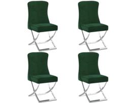 Conjunto 4 Cadeiras de Jantar VIDAXL (Verde - Veludo - 53 x 52 x 98 cm)