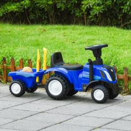 HOMCOM Trator para Crianças de 12-36 Meses com Reboque Removível Carro Andador com Buzina Farol Pá e Ancinho Carga 25kg 91x29x44cm Azul