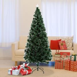 HomCom® Árvore de Natal Verde F84x180cm + Luzes LED Árvore Artificial