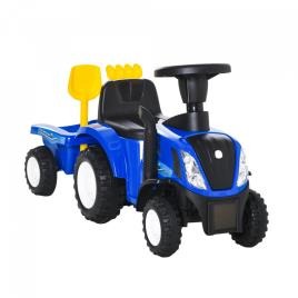 HOMCOM Trator para Crianças de 12-36 Meses com Reboque Removível Carro Andador com Buzina Farol Pá e Ancinho Carga 25kg 91x29x44cm Azul