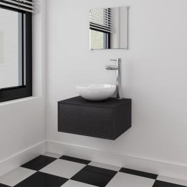 Conjunto móveis casa de banho 4 pcs com bacia e torneira, preto