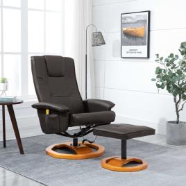 Cadeira de massagens c/ apoio de pés couro artificial castanho