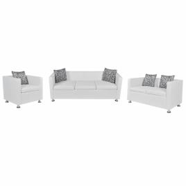 Conjunto sofás de 2 e 3 lugares + poltrona couro artif. branco