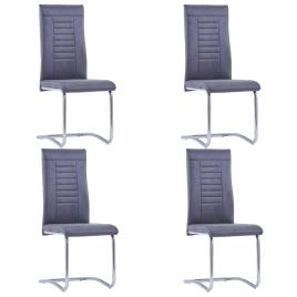 Cadeiras de jantar cantilever 4 pcs camurça artificial cinzento