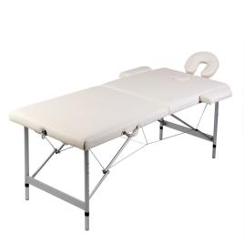 Mesa massagem dobrável 2 zonas estrutura alumínio branco nata