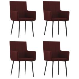 Cadeiras jantar c/ apoio de braços 4 pcs tecido vermelho tinto