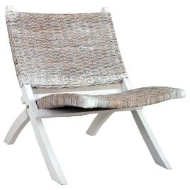 Cadeira relaxante vime Kubu natural/madeira mogno maciça branco