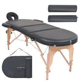 Mesa de massagem dobrável c/ 2 rolos 4 cm espessura oval preto