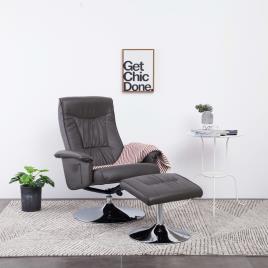Cadeira reclinável c/ apoio de pés couro artificial cinzento