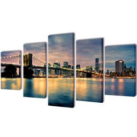 Políptico com impressão vista rio da ponte de Brooklyn 100 x 50 cm