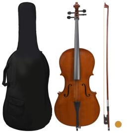 Conj. completo violoncelo c/ saco e arco madeira escura 4/4