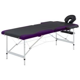 Mesa de massagem dobrável 2 zonas alumínio preto e roxo