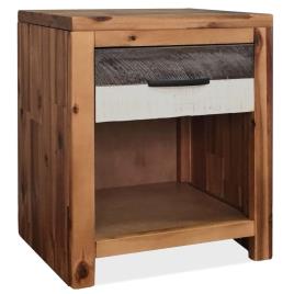 Mesa de cabeceira em madeira de acácia maciça 40x30x48 cm