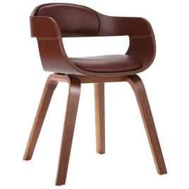 Cadeira de jantar madeira curvada e couro artificial castanho