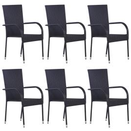 Cadeiras de exterior empilháveis 6 pcs vime PE preto