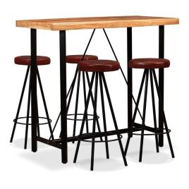 Conjunto de bar 5 pcs madeira acácia maciça e couro genuíno