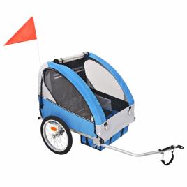 Atrelado de bicicleta para crianças cinzento e azul 30 kg