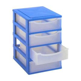 CLI Caixa Multibox com 4 Gavetas Pequenas, 34 x 26 x 40 cm, Azul e Transparente