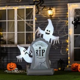 HOMCOM Fantasmas Infláveis de Halloween com Luzes LED Decoração Inflável de Halloween para Interiores Exteriores Festas 110x38x154cm Branco e Cinza