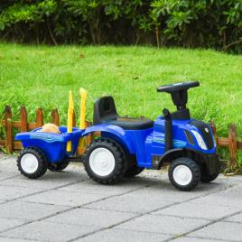 Trator para Crianças de 12-36 Meses com Reboque Removível Carro Andador com Buzina Farol Pá e Ancinho Carga 25kg 91x29x44cm Azu