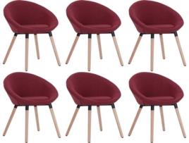 Conjunto 6 Cadeiras de Jantar VIDAXL (Vermelho - Tecido - 63 x 55 x 76 cm)