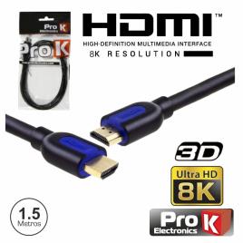CABO HDMI DOURADO MACHO / MACHO 2.1 8K PRETO 1.5M PROK