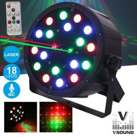 PROJETOR LUZ C/ 18 LEDS 1W RGB C/LASER DMX MIC FLAT VSOUND