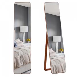 HOMCOM Espelho de pé de Corpo Inteiro Retangular Espelho de Parede com 2 Formas de Uso Estrutura de Madeira de Pinho para Dormitórios Sala de Estar Corredor 37x43x156cm Nogueira