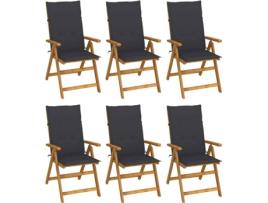 Conjunto 6 Cadeiras de Jardim VIDAXL Dobráveis c/Almofadas 3064119 (57x69x111 cm - Madeira)