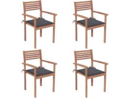 Conjunto 4 Cadeiras de Jardim VIDAXL c/Almofadas 3062289 (56x51x90 cm - Madeira de Teca)