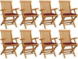 Conjunto 8 Cadeiras de Jardim VIDAXL c/Almofadas 3072898 (55x60x89 cm - Madeira)