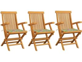 Conjunto 3 Cadeiras de Jardim VIDAXL c/Almofadas 3062526 (55x60x89 cm - Madeira de Teca)