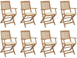 Conjunto 8 Cadeiras de Exterior VIDAXL Dobráveis c/Almofadas 3075087 (54x57x91 cm - Madeira)