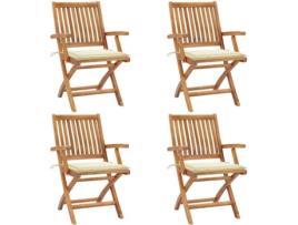 Conjunto 4 Cadeiras de Jardim  Dobráveis c/Almofadas 3072725 (56x58x88 cm - Madeira)