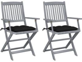 Conjunto 2 Cadeiras de Exterior VIDAXL Dobráveis c/Almofadas 3064504 (54x57x91 cm - Madeira de Acácia)