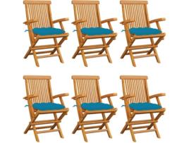 Conjunto 6 Cadeiras de Jardim VIDAXL c/Almofadas 3062560 (55x60x89 cm - Madeira de Teca)